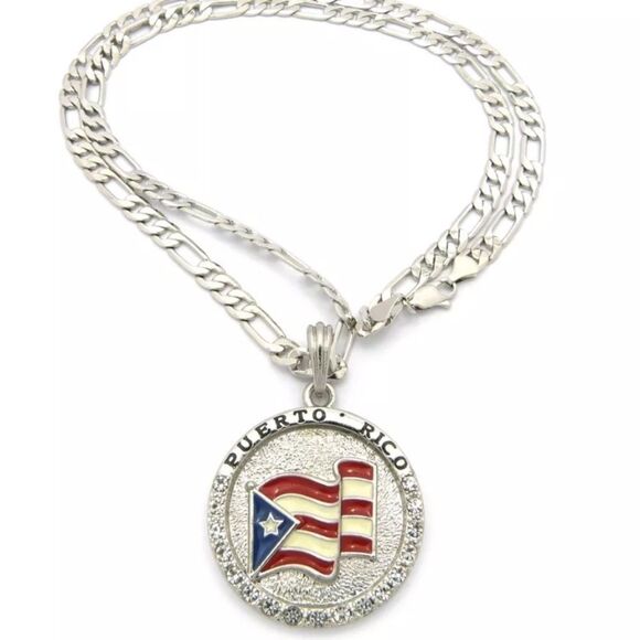 Other - New Puerto Rico Flag Medallion Free Figaro Chain​